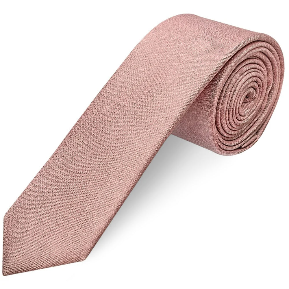 Plain Rose Gold Silk Skinny Mens Tie