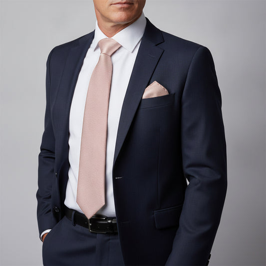 Plain Rose Gold Textured Silk Classic Mens Tie and Pocket Square Set