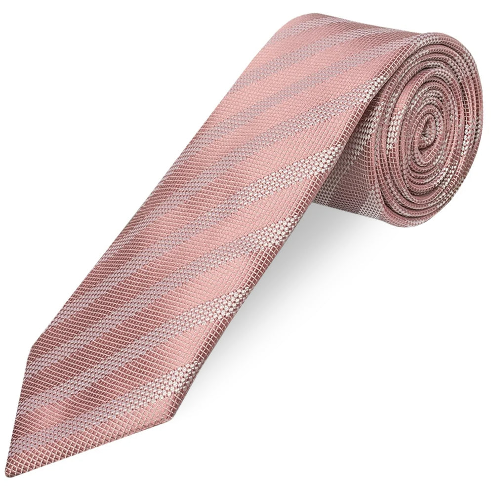 Mens Rose Gold Textured Stripe Silk Classic Tie Pocket Square and Cufflink Box Set