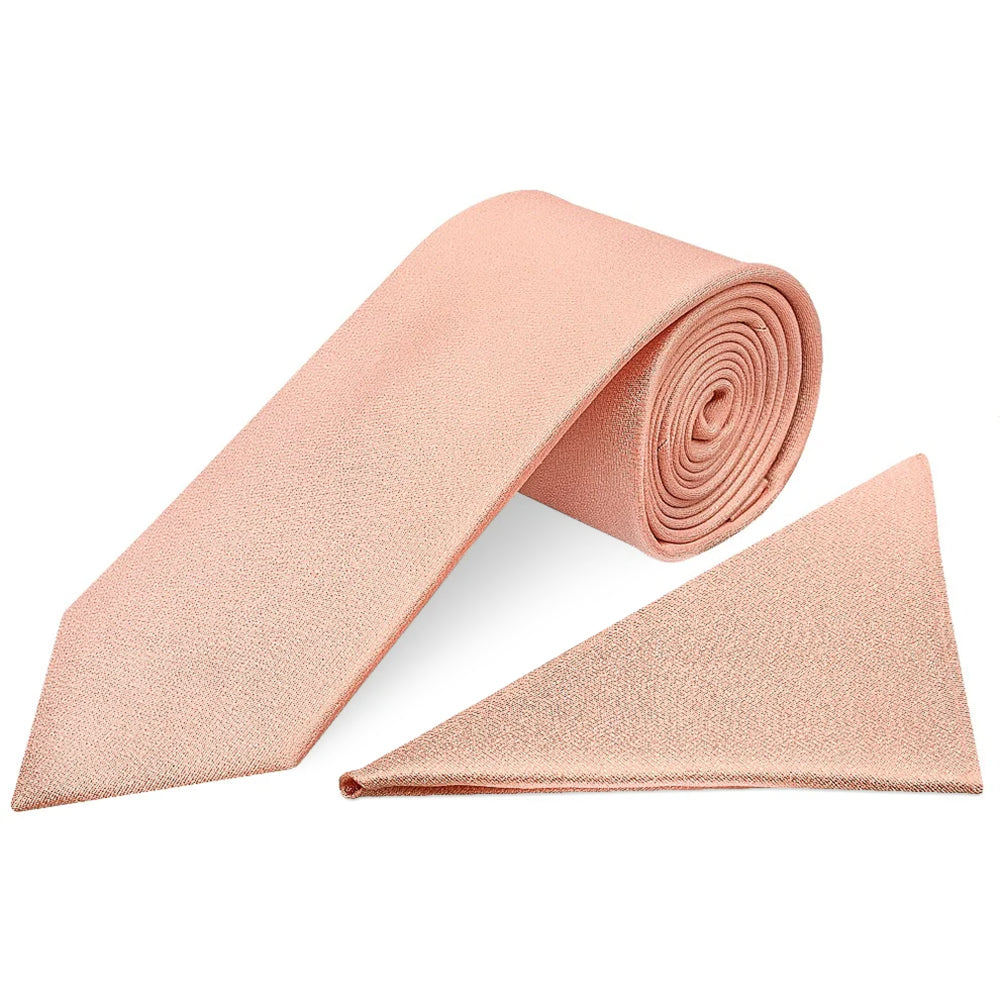 Plain Rose Quartz Silk Classic Mens Tie and Pocket Square Set