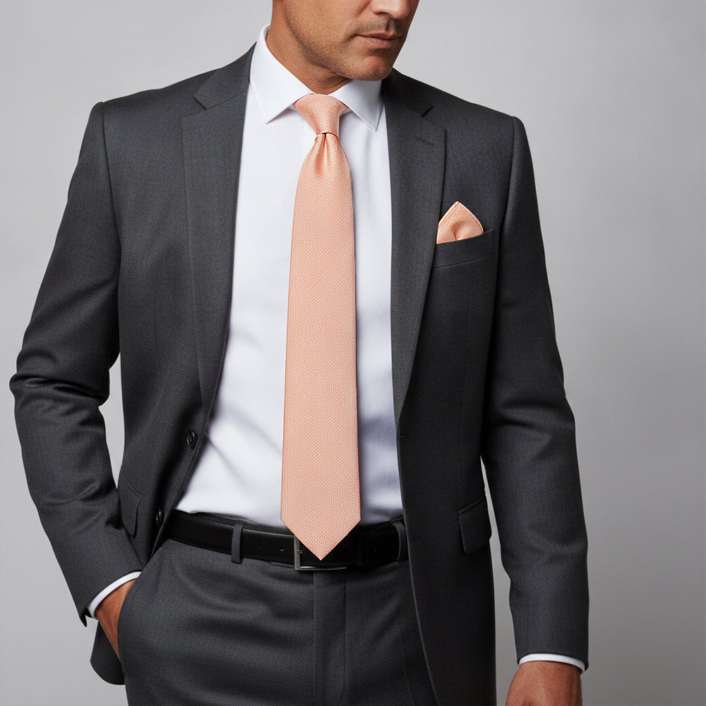 Plain Rose Quartz Silk Classic Mens Tie and Pocket Square Set