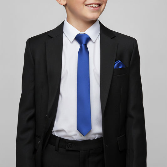 Royal Blue Boy's Skinny Tie and Pocket Square Set in Satin