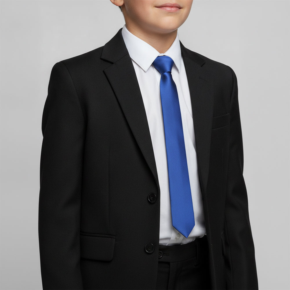 Plain Royal Blue Satin Skinny Boys Tie