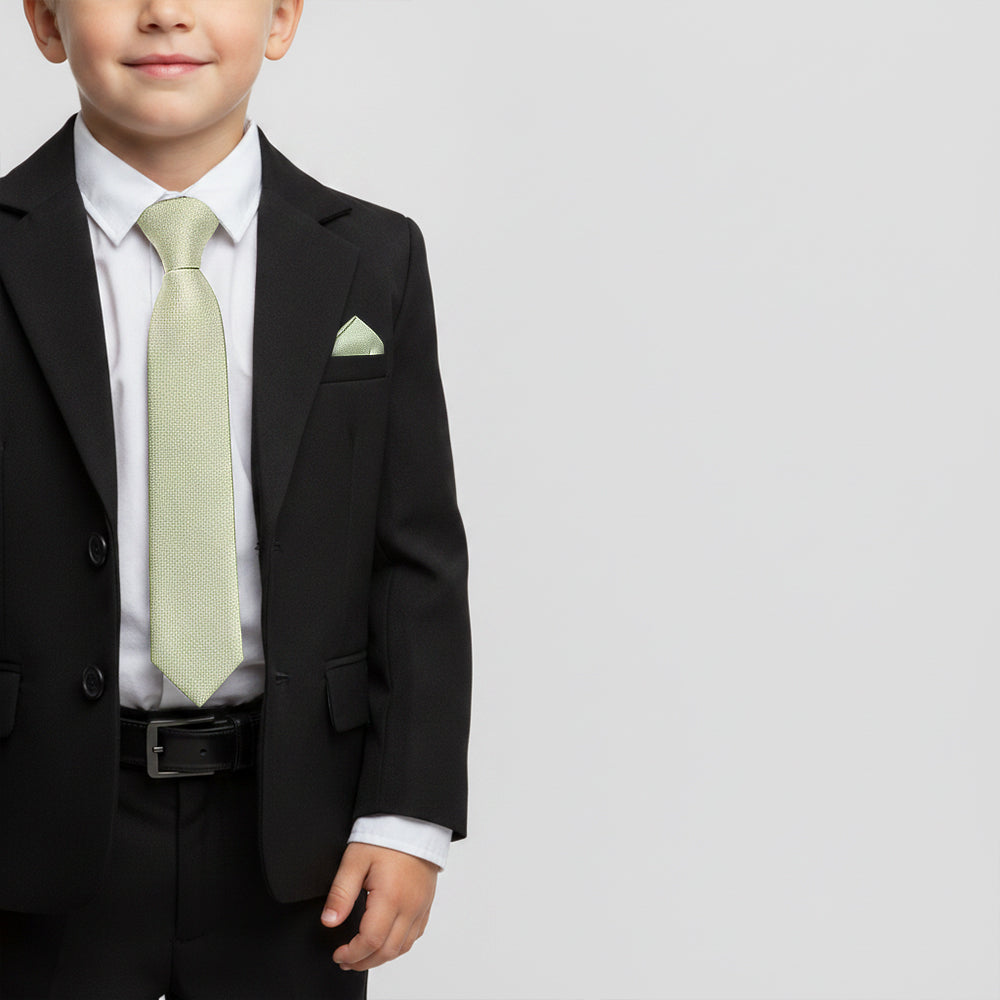 Pre Tied Sage Green Silk Boys Tie and Pocket Square Set Age 4-7