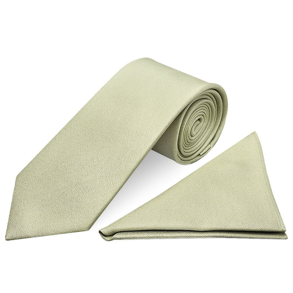 Plain Sage Green Silk Classic Mens Tie and Pocket Square Set