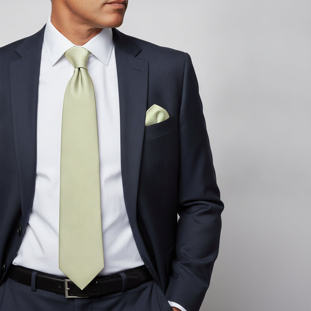Plain Sage Green Silk Classic Mens Tie and Pocket Square Set