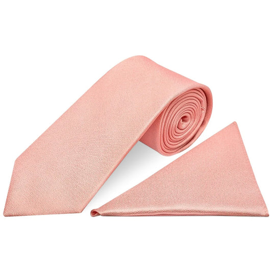 Plain Salmon Peach  Silk Classic Mens Tie and Pocket Square Set