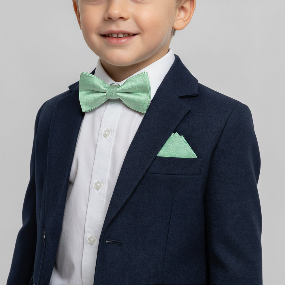 Pre Tied Seagrass Silk Boys Bow Tie and Pocket Square Set Age 4-7