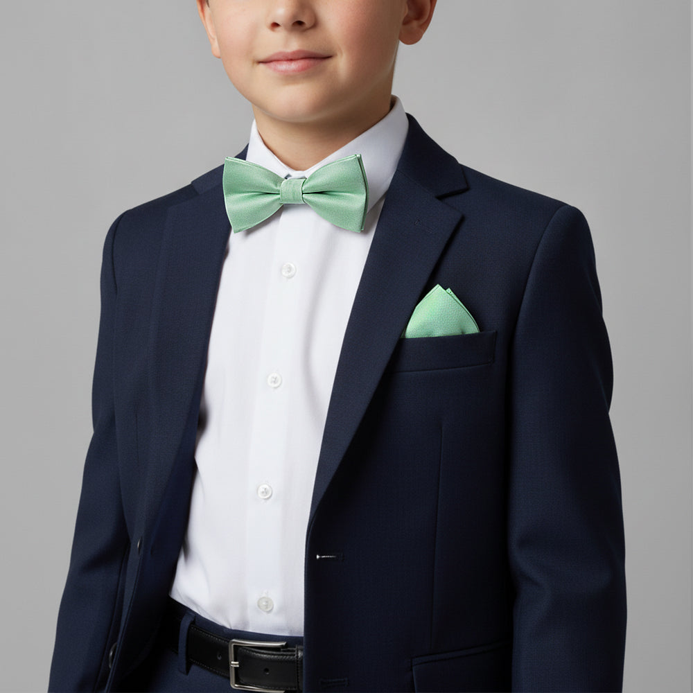 Pre Tied Seagrass Silk Boys Bow Tie and Pocket Square Set  Age 8-11