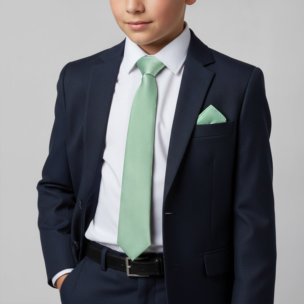 Plain Seagrass Silk Skinny Boys Tie and Pocket Square Set