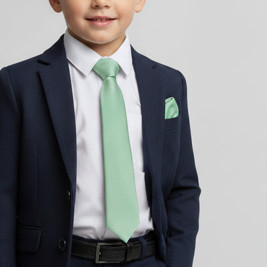 Pre Tied Seagrass Silk Boys Tie and Pocket Square Set Age 4-7