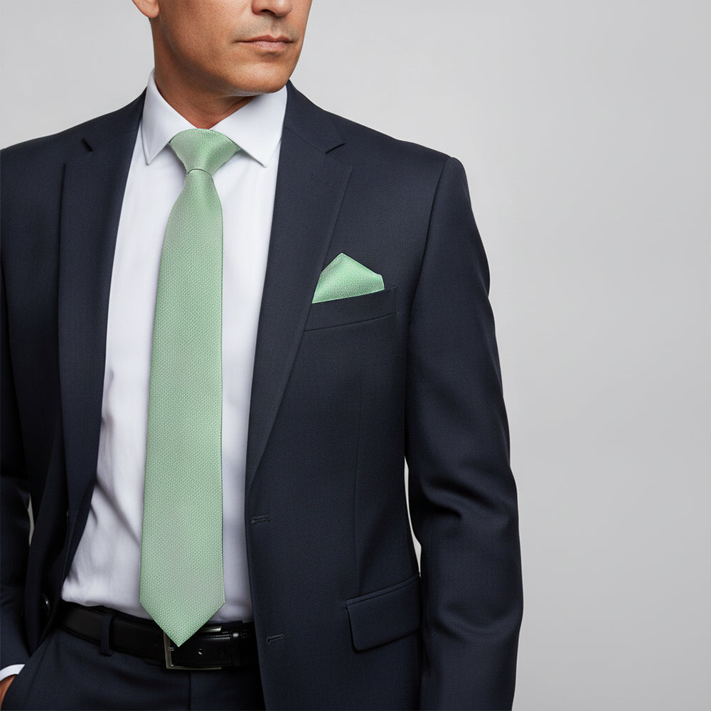 Plain Seagrass Silk Classic Mens Tie and Pocket Square Set