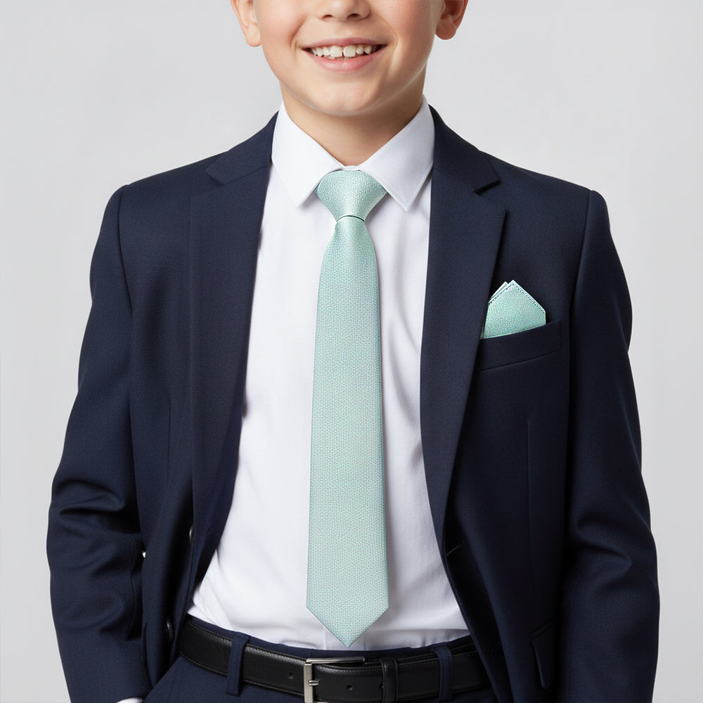 Plain Seafoam Blue Silk Skinny Boys Tie and Pocket Square Set