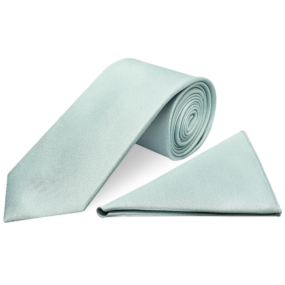 Plain Seafoam Blue Silk Classic Mens Tie and Pocket Square Set