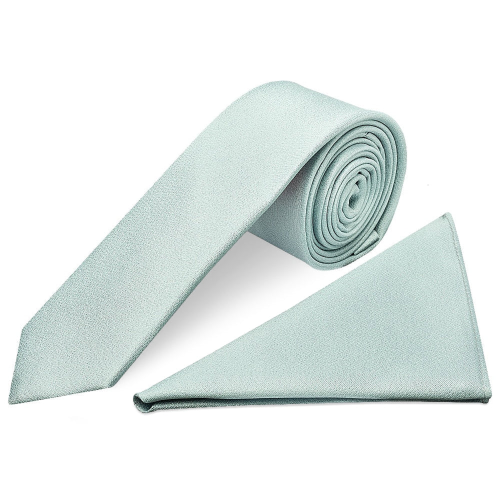 Plain Seafoam Blue Silk Skinny Boys Tie and Pocket Square Set