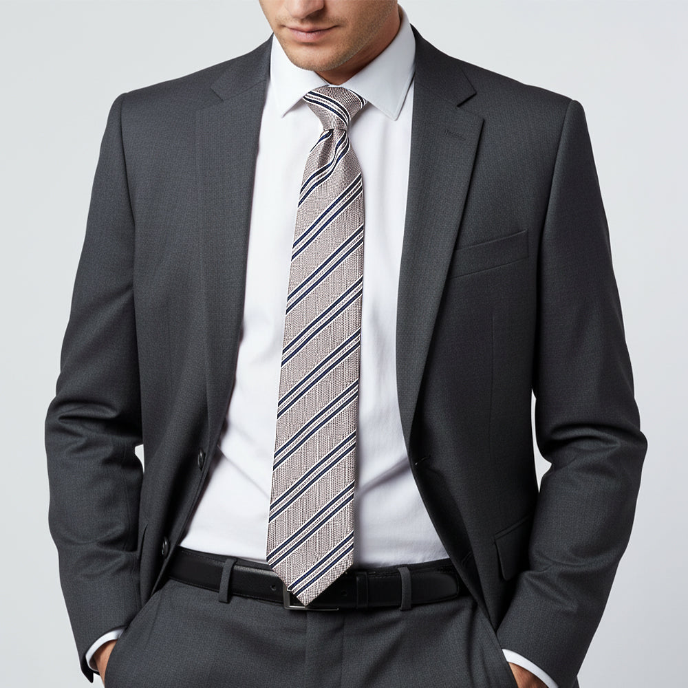 Silver Twin Stripe Classic Men's Tie