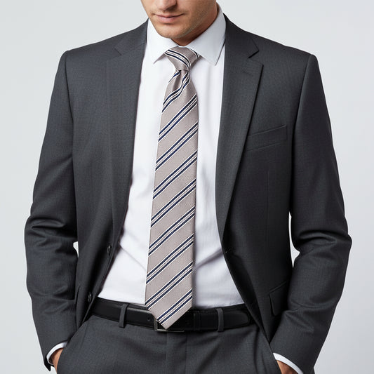 Silver Twin Stripe Classic Mens Tie