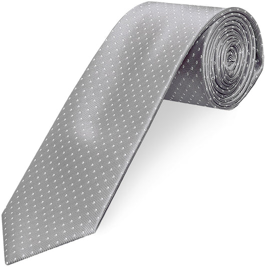Silver and White Polka Dot Classic Men's Tie Pocket Square Set