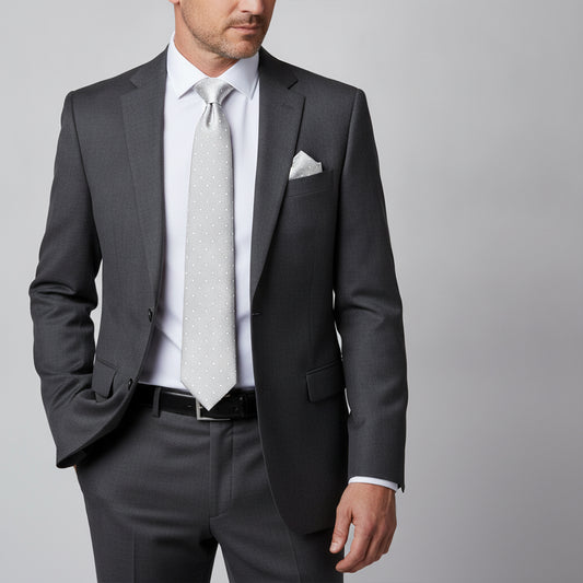 Silver with White Spot Silk Classic Tie and Pocket Square Set