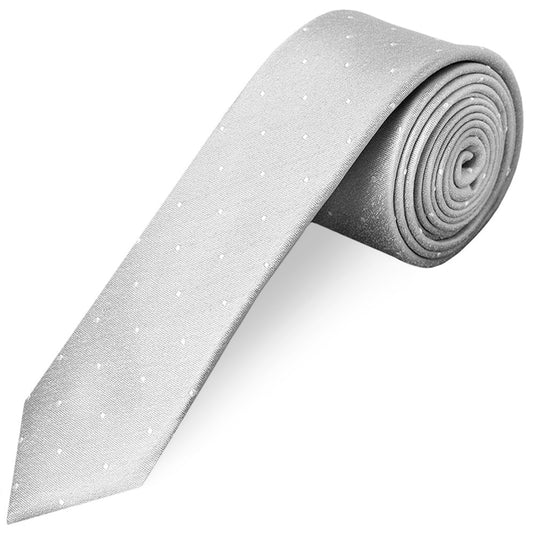 Silver with White Spot Silk Skinny Tie and Pocket Square Set