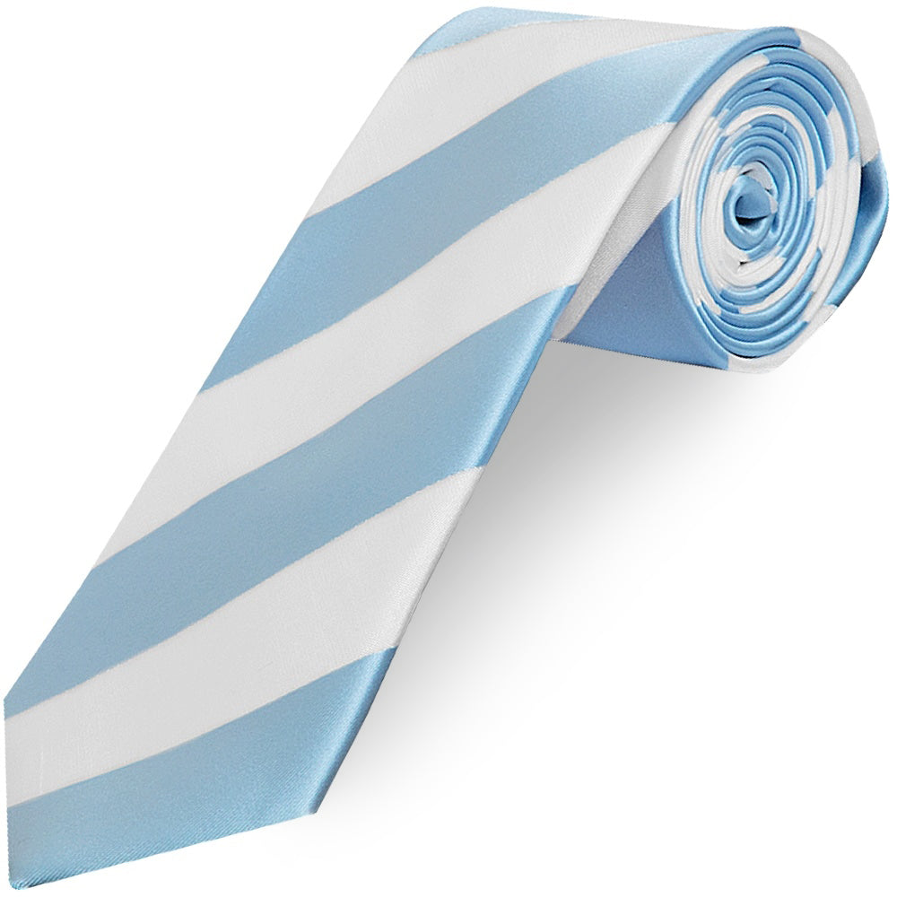 Sky Blue and White Striped Classic Mens Football Tie and Pocket Square Set