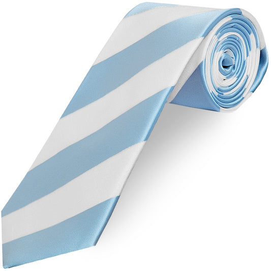 Sky Blue and White Striped Hand Made Classic Mens Football Tie