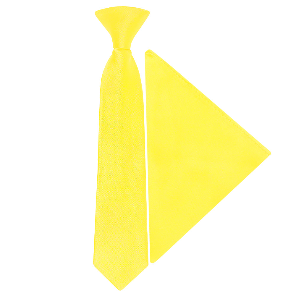 Pre Tied Sunshine Yellow Satin Boys Tie and Pocket Square Set Age 4-7