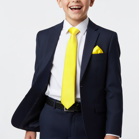 Sunshine Yellow Satin Boys Tie and Pocket Square Set