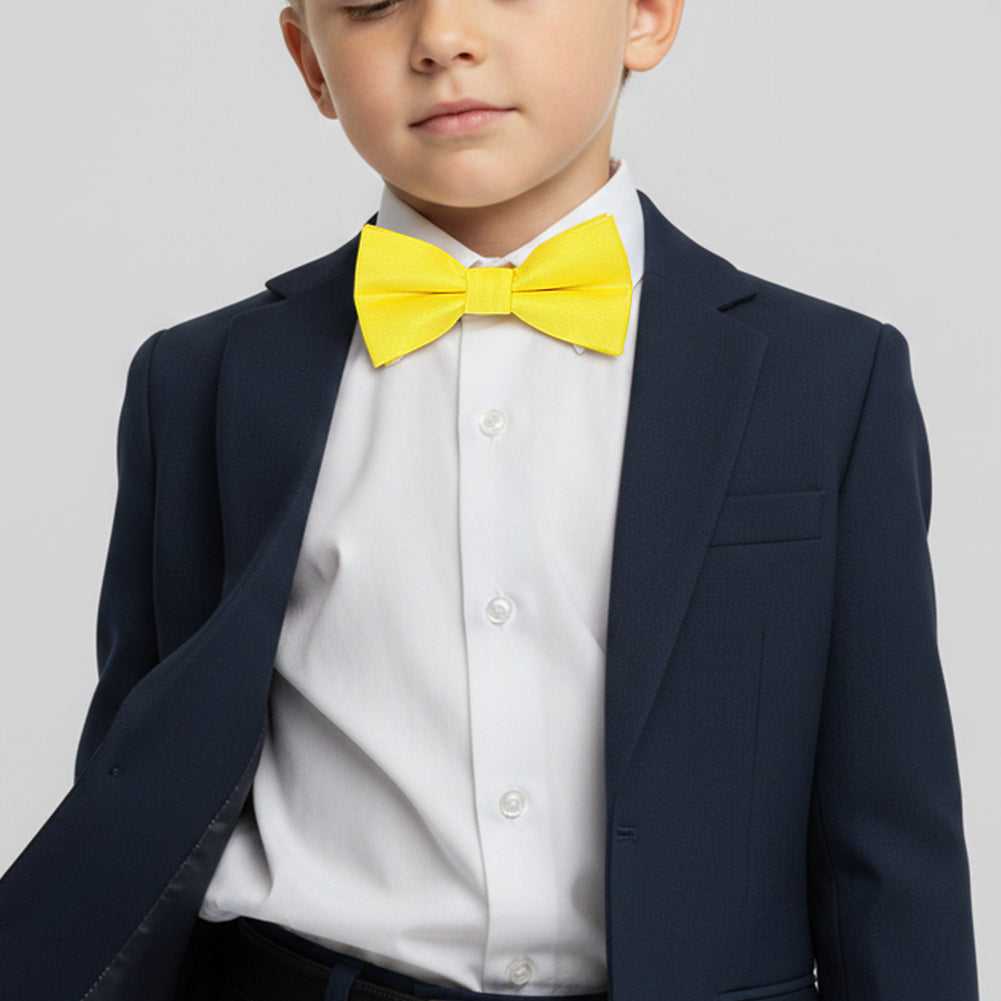 Pre Tied Sunshine Yellow Satin Boys Bow Tie Age 4-7