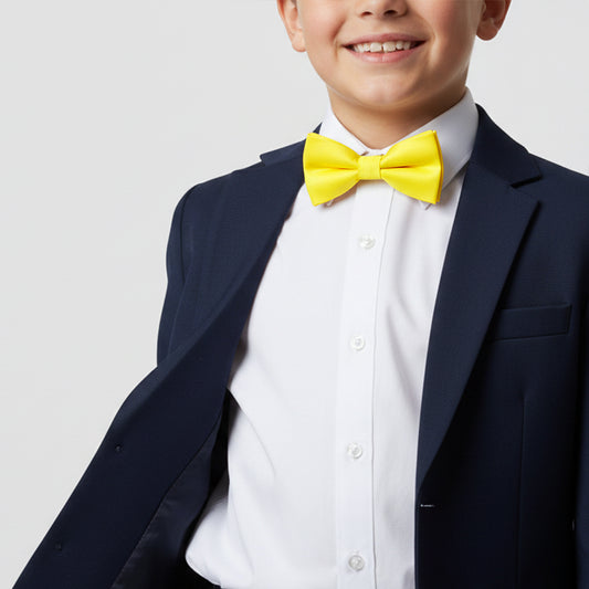 Pre Tied Sunshine Yellow Satin Boys Bow Tie Age 8-11