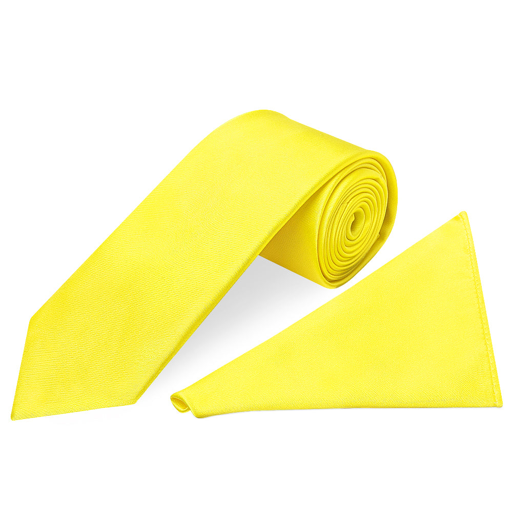 Sunshine Yellow Satin Classic Mens Tie and Pocket Square Set