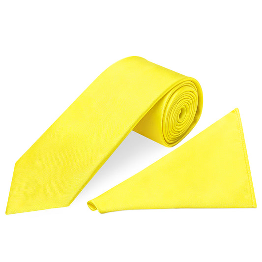 Sunshine Yellow Satin Classic Mens Tie and Pocket Square Set