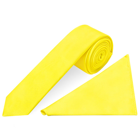 Sunshine Yellow Satin Boys Tie and Pocket Square Set