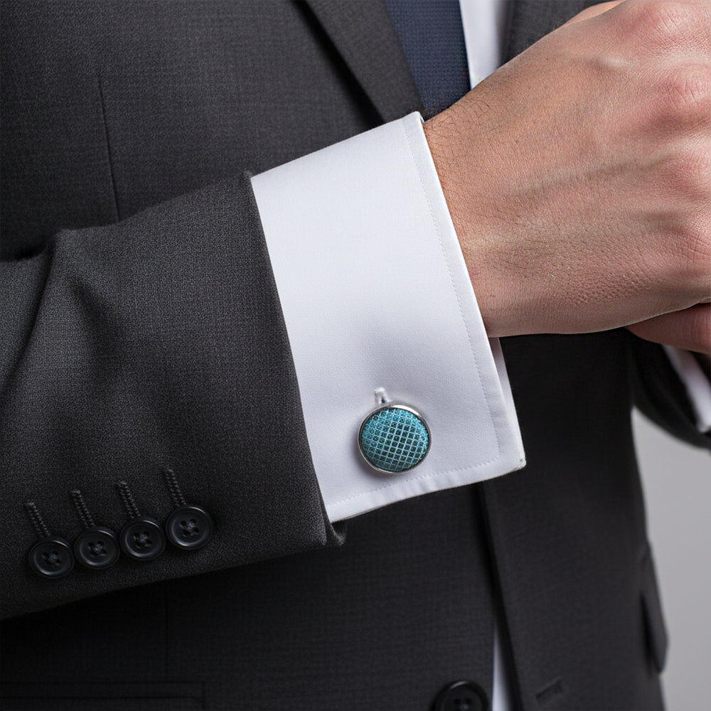 Mens Teal Textured Stripe Silk Classic Tie Pocket Square and Cufflinks Box Set