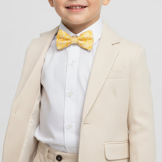 Pre Tied Bright Yellow Floral Boys Bow Tie Age 4-7