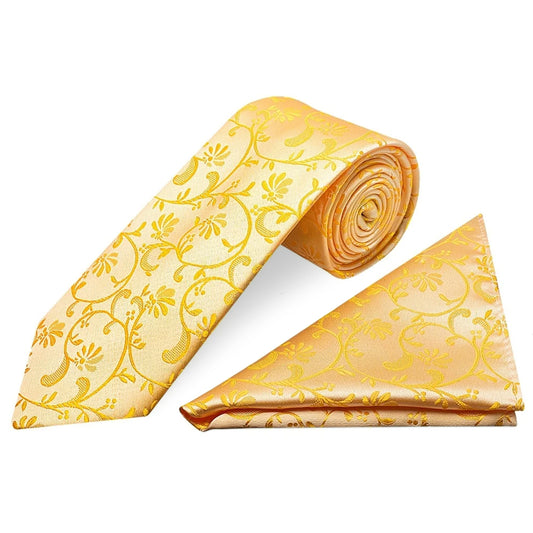 Bright Yellow Floral Classic Men's Tie and Pocket Square Set