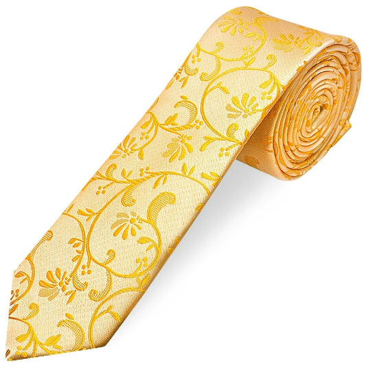 Bright Yellow Floral Skinny Men's Tie and Pocket Square Set
