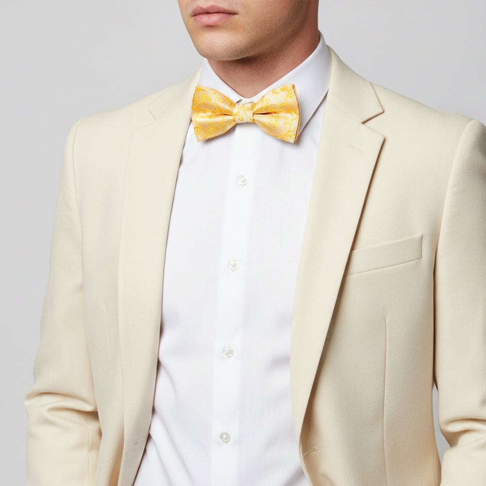 Bright Yellow Floral Handmade Mens Bow Tie