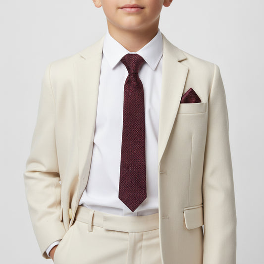 Burgundy Boys Textured Skinny Tie and Pocket Square Set Age 8-11