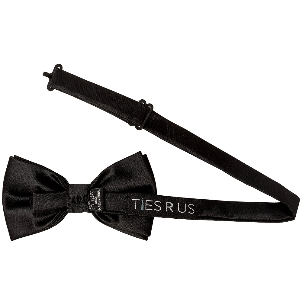 Men’s Black Satin Bow Tie Set with Matching Pocket Square & Black Braces