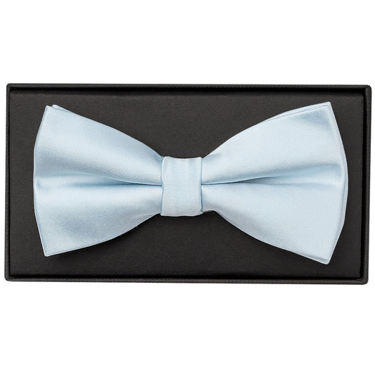 Plain Misty Blue Handmade Mens Bow Tie and Pocket Square Set