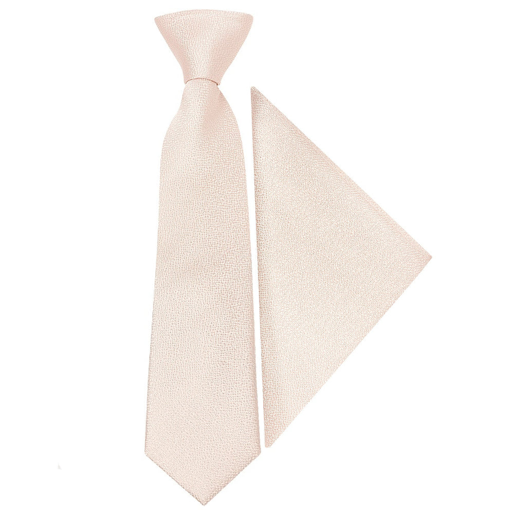 Pre Tied Blush Pink Textured Silk Boys Tie and Pocket Square Set Age 4-7