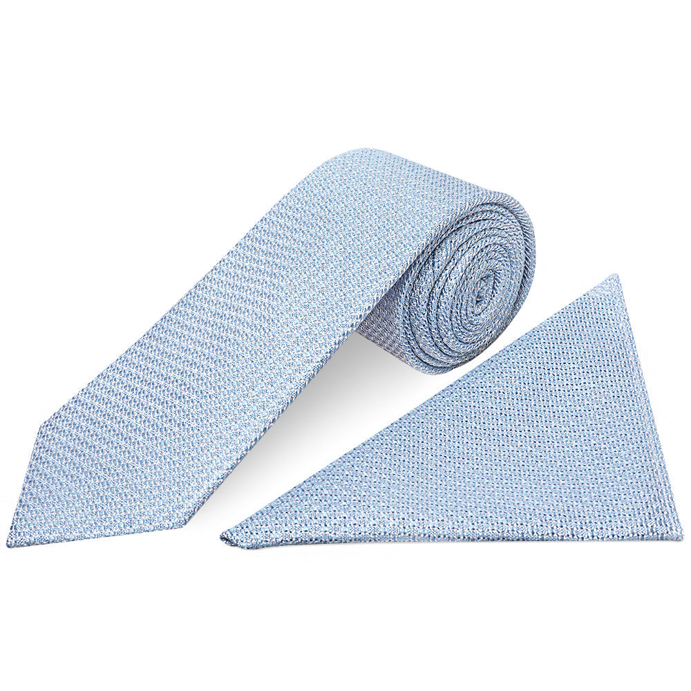 Blue Grenadine Silk Classic Mens Tie and Pocket Square Set