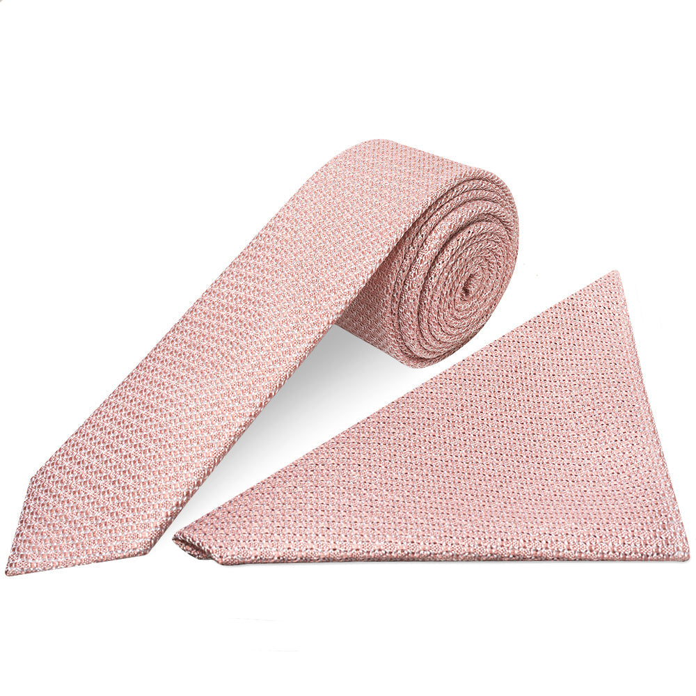 Pink Grenadine Silk Skinny Mens Tie and Pocket Square Set
