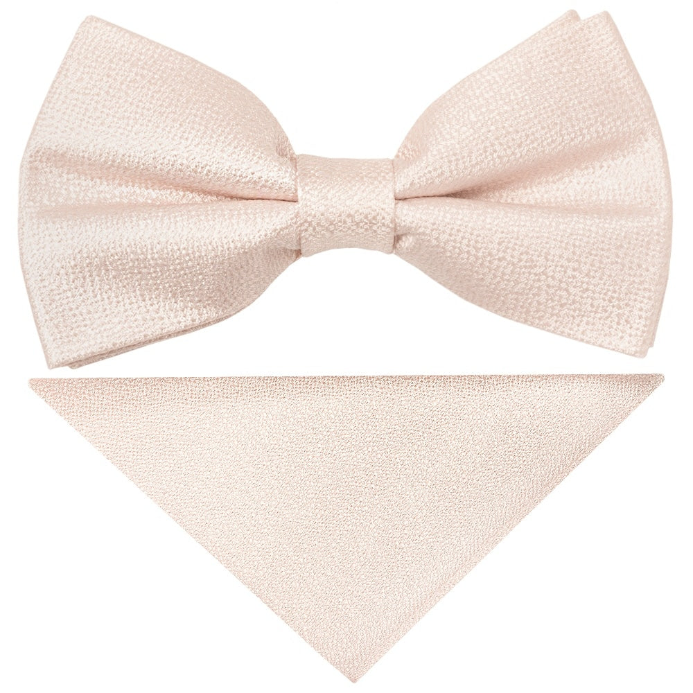 Pre Tied Blush Pink Textured Silk Boys Bow Tie and Pocket Square Set 4-7 Years