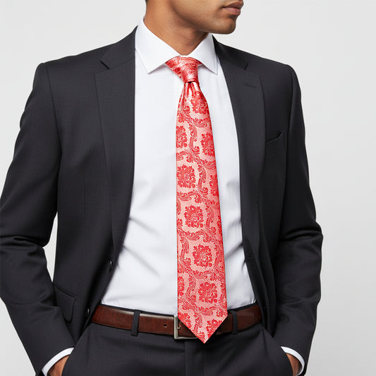 Coral Pink Paisley Classic Mens Tie
